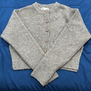 Zara Taupe Cropped Wool Blend Cardigan